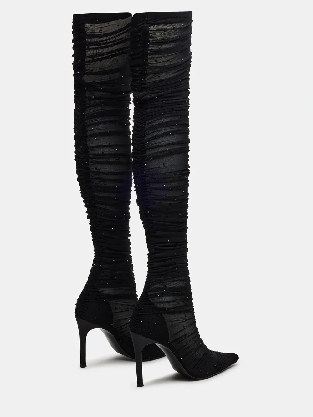 Steve Madden Black Ruched Over-the-Knee Rhinestone Stiletto Boots